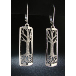 Small Long Tree Earrings, Engraved
