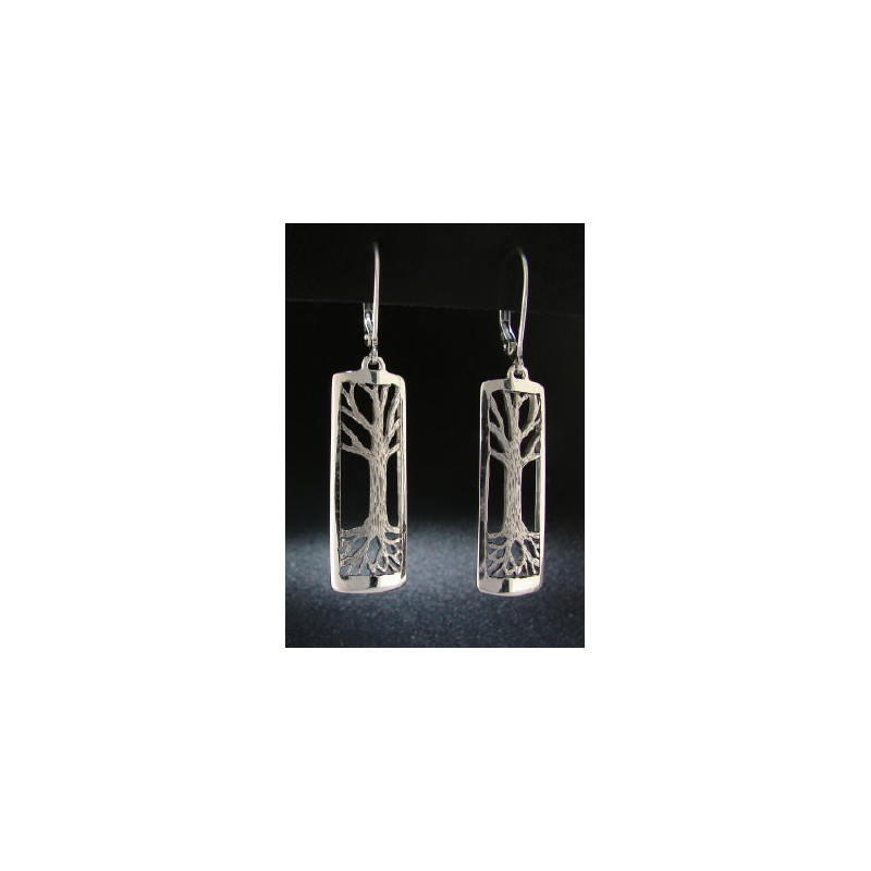 Small Long Tree Earrings, Engraved