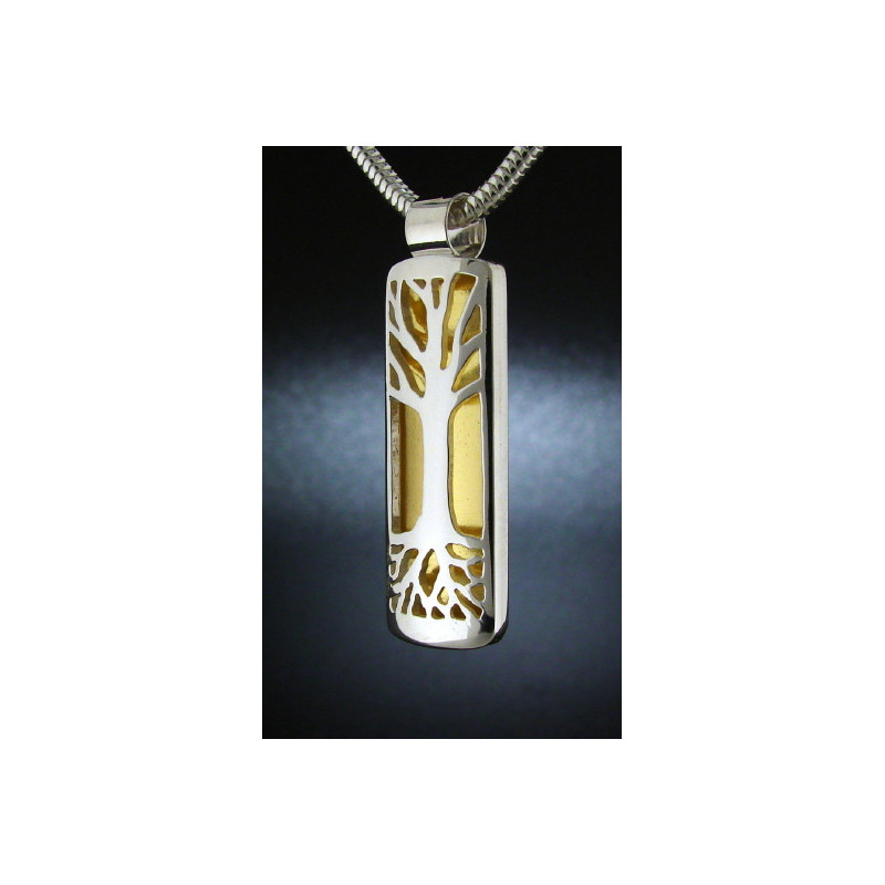 Large Long Tree Pendant with 24k Gold
