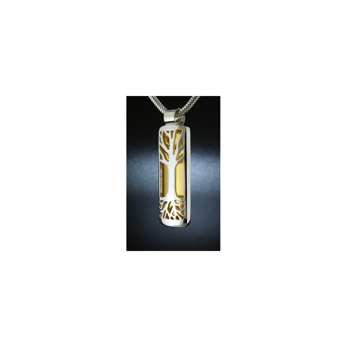 Large Long Tree Pendant with 24k Gold