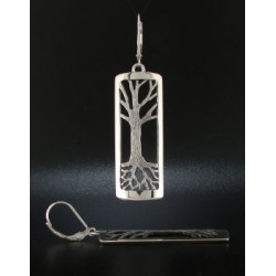 Large Long Tree Earrings, Engraved