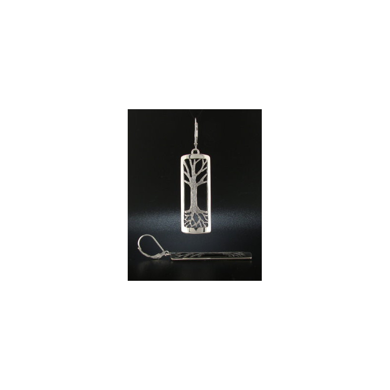 Large Long Tree Earrings, Engraved