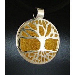 Large Round Tree Pendant with 24k Gold