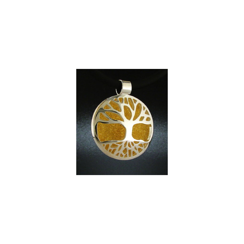 Large Round Tree Pendant with 24k Gold