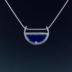 Blue Enamel Pendant with Diamond