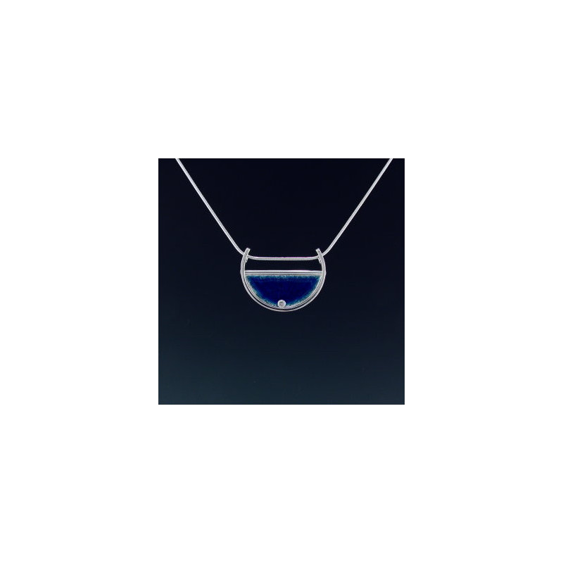 Blue Enamel Pendant with Diamond