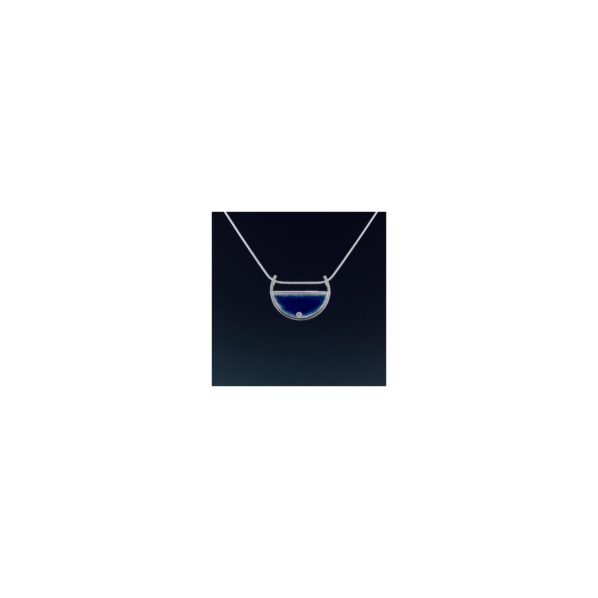 Blue Enamel Pendant with Diamond