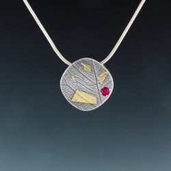 Small Keum-Boo Slider Pendant with Ruby