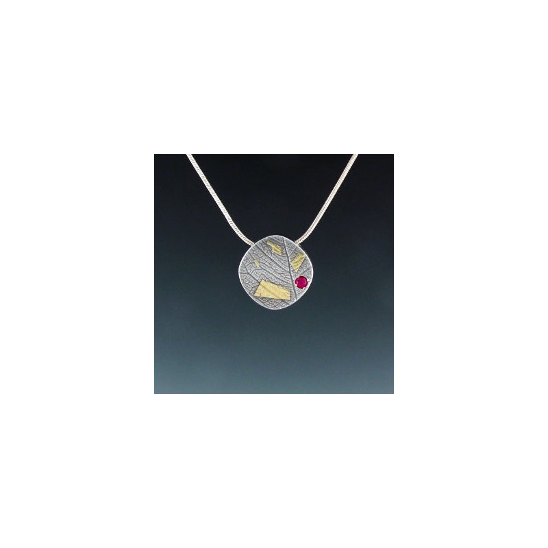 Small Keum-Boo Slider Pendant with Ruby