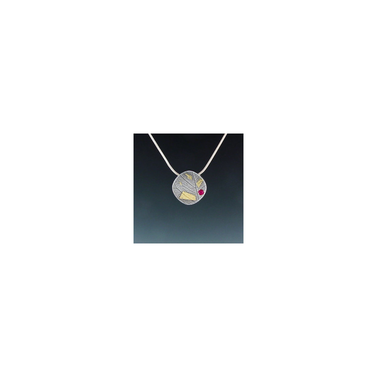 Small Keum-Boo Slider Pendant with Ruby