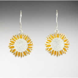 Silver and Gold Small Sunflower Earrings