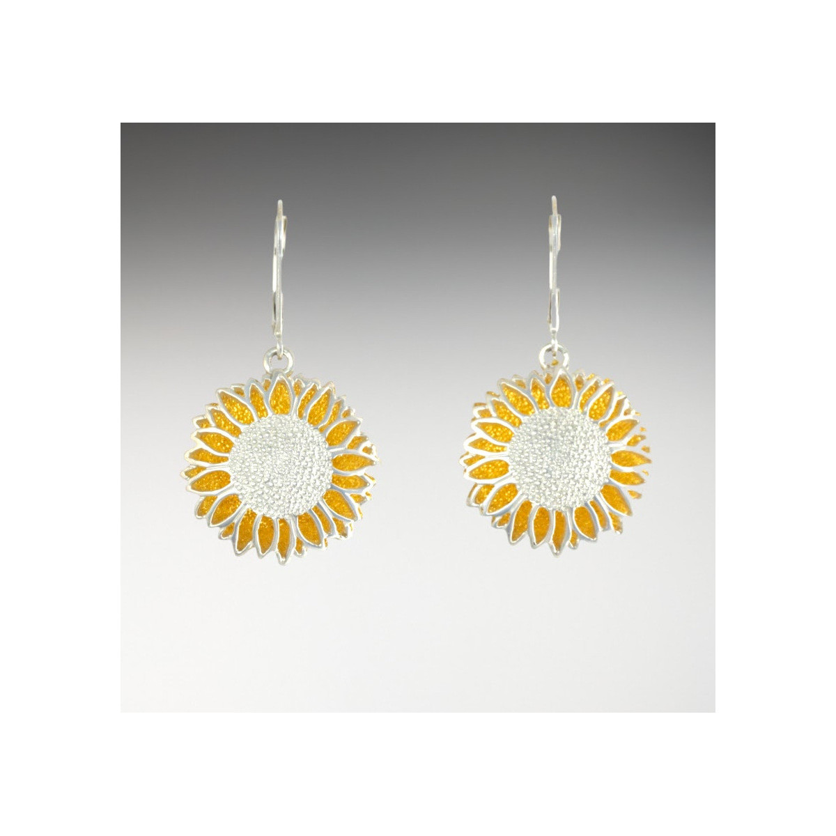 Silver and Gold Small Sunflower Earrings