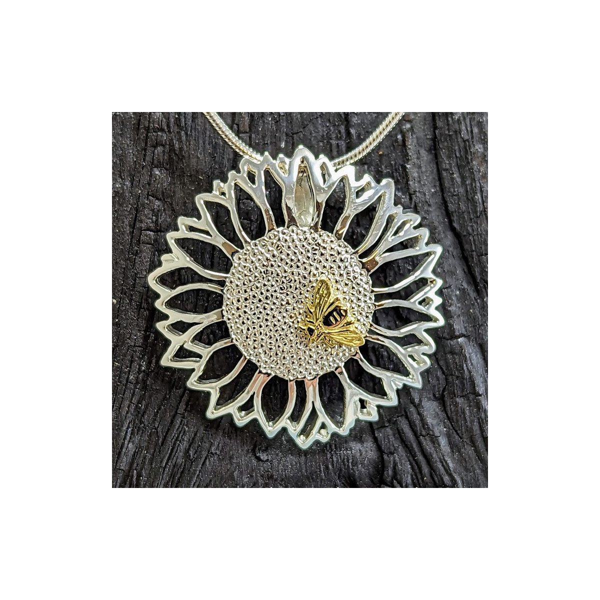 Sunflower and Bee Pendant