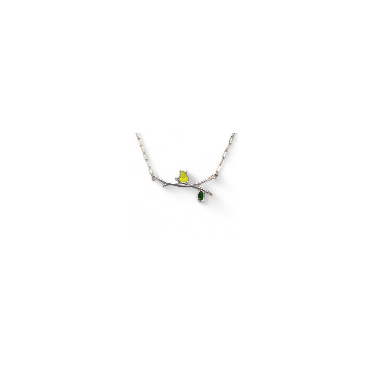 Enameled Bird on a Branch Necklace