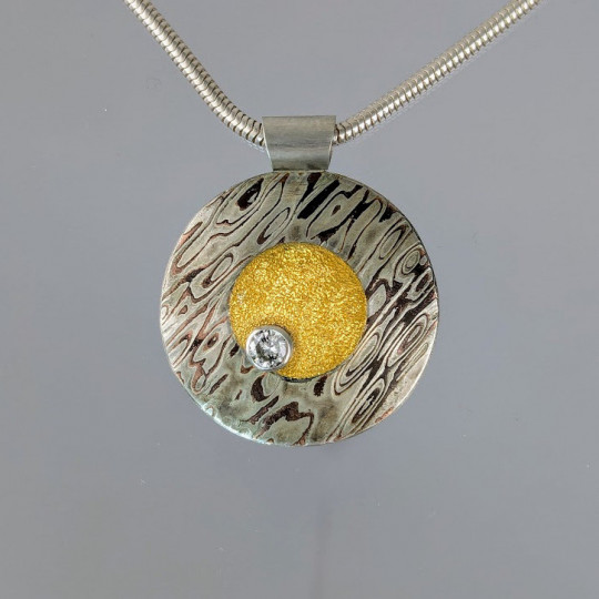 Mokume Gane and Keum-Boo Diamond Necklace